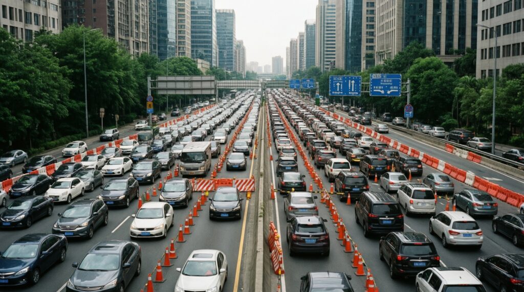 Ситуация на дорогах: пробки, перекрытия, ремонт трасс и прогноз на вечер - иллюстрация